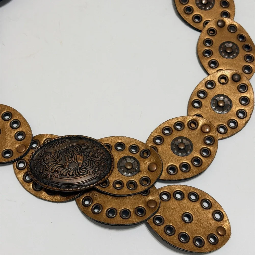 Western Concho Belt Horse Buckle Bronze Gold Grommet Boho Cowgirl Statement